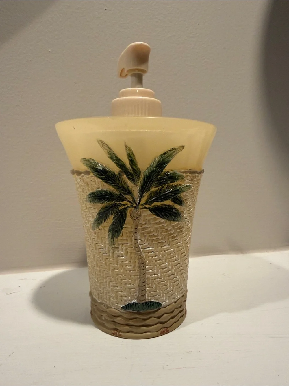 Tropical Palm Resin Soap Dispenser - Cream and Green